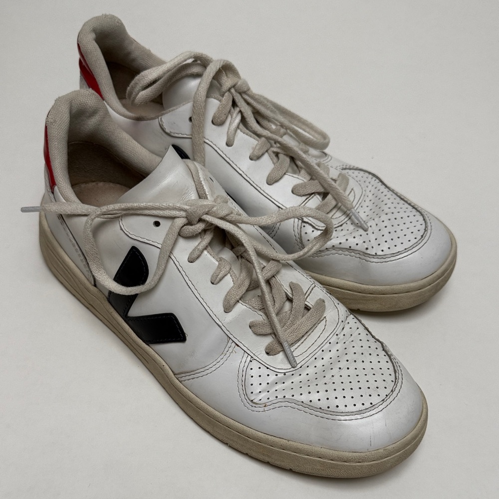 Veja White Sneakers with Black and Red Accents